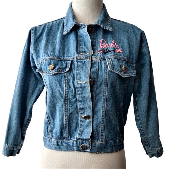 Jerry Leigh Mattel Barbie Jr Womens Vintage 1995 Pink Embroidered Denim Jacket M